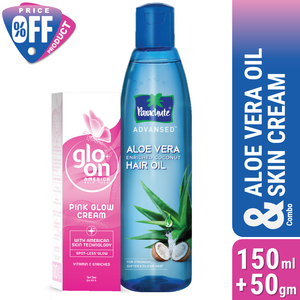 Parachute Hair Oil Advansed Aloe Vera Enriched Coconut 150ml & Glo-On Pink Glow Cream 50g Combo