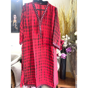 Look N Buy by Rakiba Khan Rakhi: Indian Silk Kurti - Red & Black Tie Dye