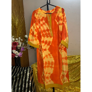 Look N Buy by Rakiba Khan Rakhi: Indian Silk Kurti - Orange & Yellow Tie Dye