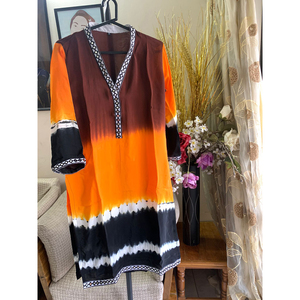 Look N Buy by Rakiba Khan Rakhi: Indian Silk Kurti - Brown, Orange & Black Gradient