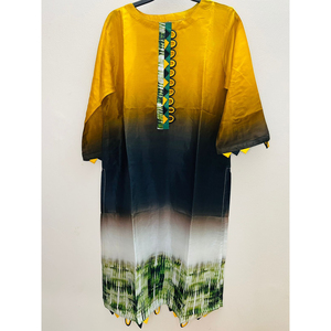 Look N Buy by Rakiba Khan Rakhi: Indian Silk Kurti - Yellow, Light Green & Black Gradient