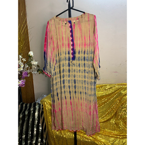 Look N Buy by Rakiba Khan Rakhi: Indian Silk Kurti - Pink & Blue Tie Dye