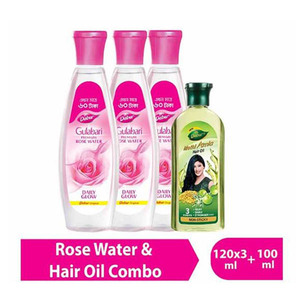 Dabur Gulabari Premium Rose Water - 120ml (Buy Pack of 3 Get Methi Amla Hair Oil 100ml Free)