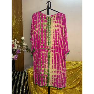 Look N Buy by Rakiba Khan Rakhi: Indian Silk Kurti - Pink & Green Tie Dye