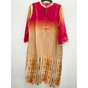 Look N Buy by Rakiba Khan Rakhi: Indian Silk Kurti - Red & Beige Gradient